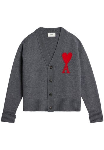 AMI Paris logo-intarsia wool cardigan - Grey