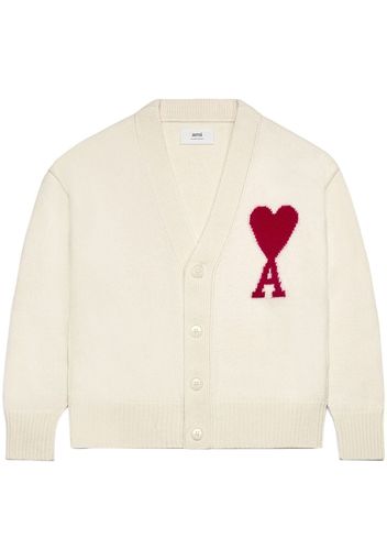 AMI Paris logo-print buttoned knitted cardigan - Neutrals