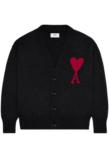 AMI Paris intarsia-logo wool cardigan - Black