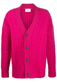 AMI Paris drop-shoulder cable-knit cardigan - Pink
