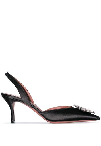 Black Begum 70 satin crystal buckle slingbacks