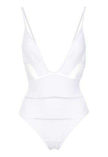 Amir Slama deep V-neck swimsuit - White