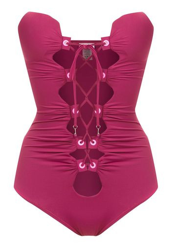 Amir Slama lace up detail swimsuit - Pink