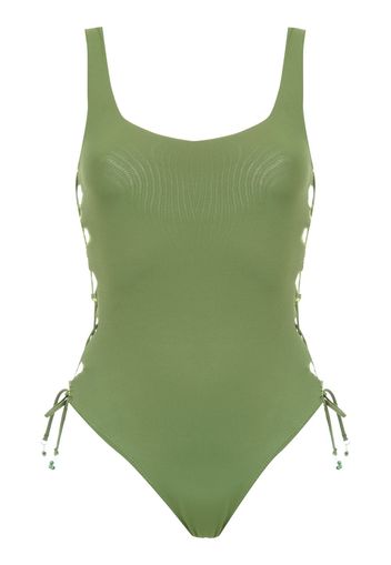 Amir Slama lace up detail swimsuit - Green