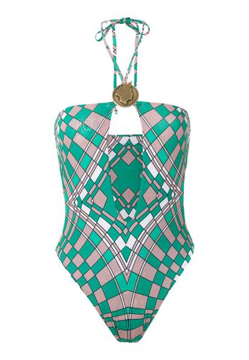 printed halterneck swimsuit