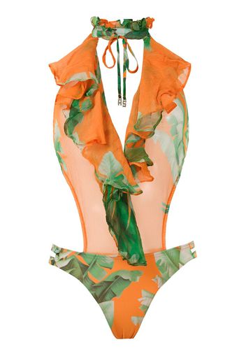 Amir Slama printed ruffle swimsuit - Orange