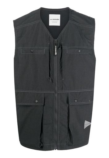 and Wander contrast stitching zip-up gilet - Grey