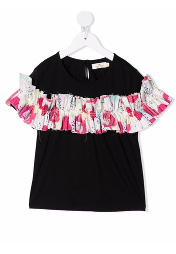 Andorine floral-ruffle top - Black