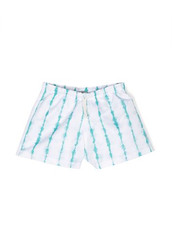 Andorine tie-dye print drawstring swim shorts - White