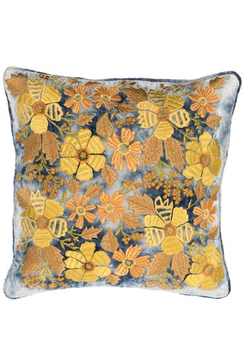 Anke Drechsel floral-embroidered silk-velvet cushion - Blue
