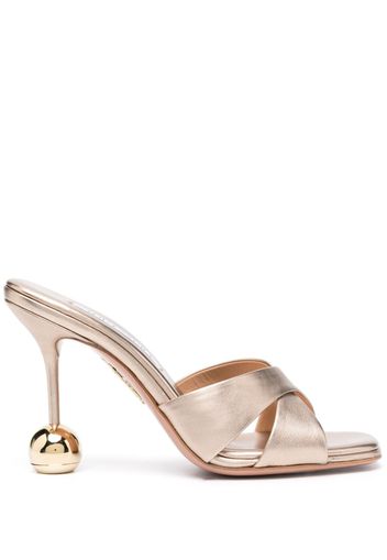 Aquazzura 95mm metallic-finish leather mules - Gold