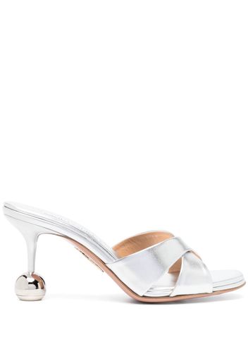 Aquazzura Yes Darling 95mm metallic-effect mules - Silver