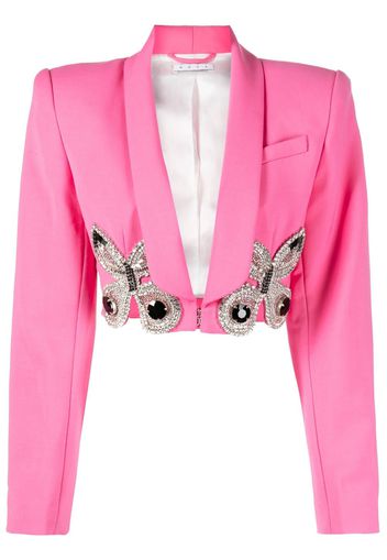 AREA butterfly-embroidered cropped blazer - Pink