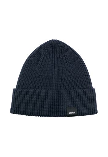 Aspesi Kids logo-patch ribbed beanie - Blue