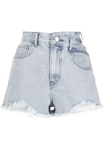 b+ab distressed-effect high-rise denim shorts - Blue