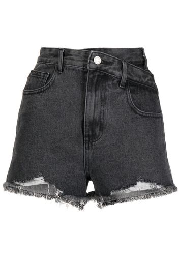 b+ab distressed-effect high-rise denim shorts - Grey