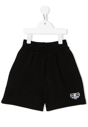 Balenciaga Kids BB Paris Icon logo-embroidered shorts - Black