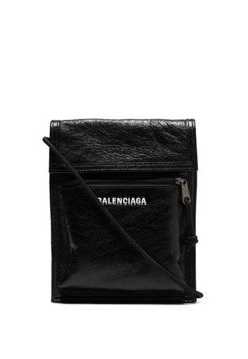 Balenciaga black Explorer Arena cracked leather messenger bag