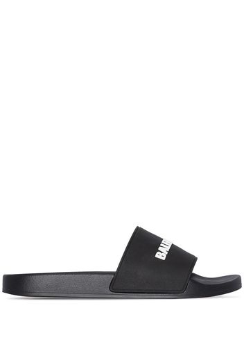 Balenciaga logo-embossed pool slides - Black