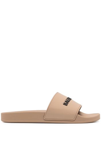 Balenciaga raised logo pool slides - Brown