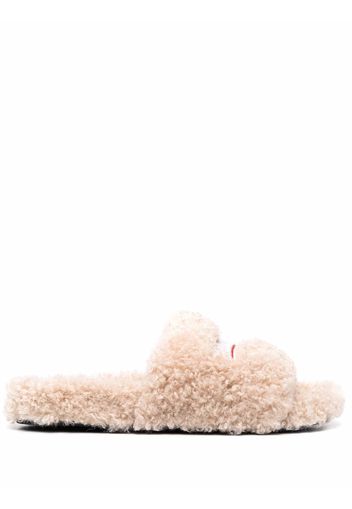 Balenciaga campaign-logo faux-shearling slides - Neutrals