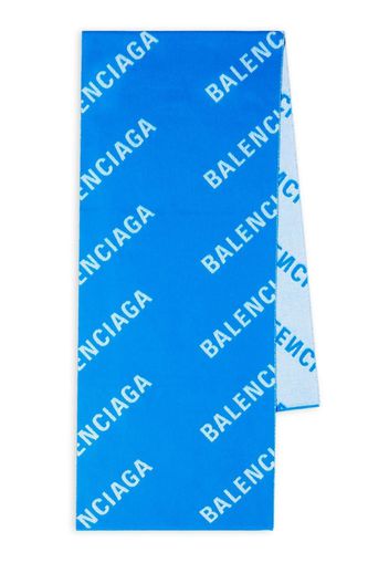 Balenciaga logo-knit wool scarf - Blue