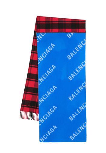 Balenciaga logo-print check scarf - Red