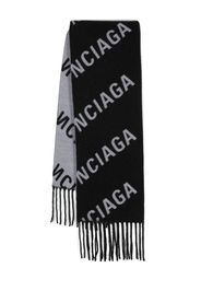 Balenciaga fringed jacquard-logo scarf - Black