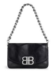 Balenciaga logo-plaque leather shoulder bag - Black