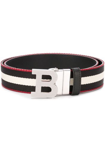 striped logo-buckle belt