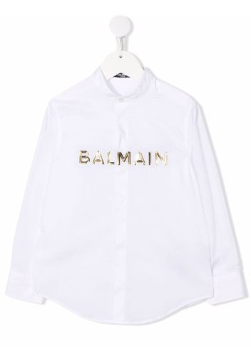 Balmain Kids logo-lettering long-sleeve shirt - White