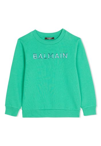 Balmain Kids logo-embossed long-sleeve cotton sweatshirt - Green