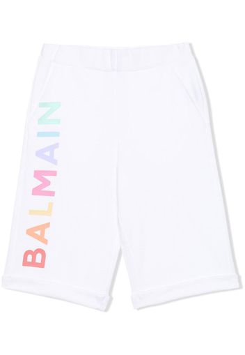 Balmain Kids logo-print jersey shorts - White