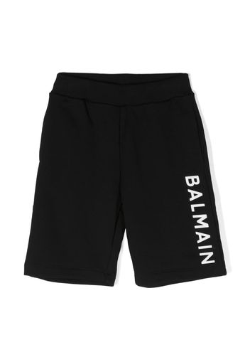 Balmain Kids embossed-logo cotton shorts - Black