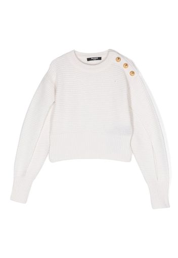 Balmain Kids slit-sleeve ribbed-knit jumper - White