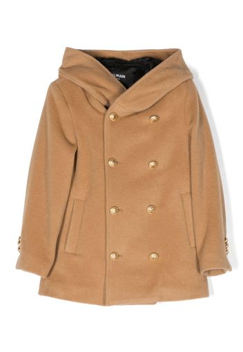 Balmain Kids double-breasted hooded wool coat - Neutrals