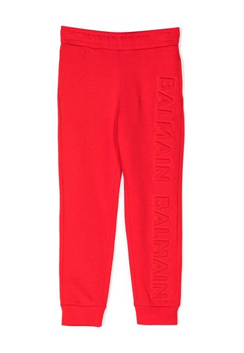 Balmain Kids raised-logo cotton track pants - Red