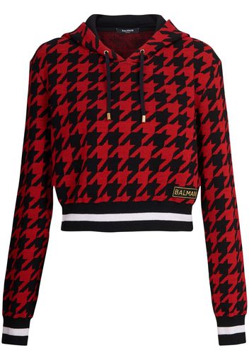 Balmain houndstooth cropped hoodie - Red