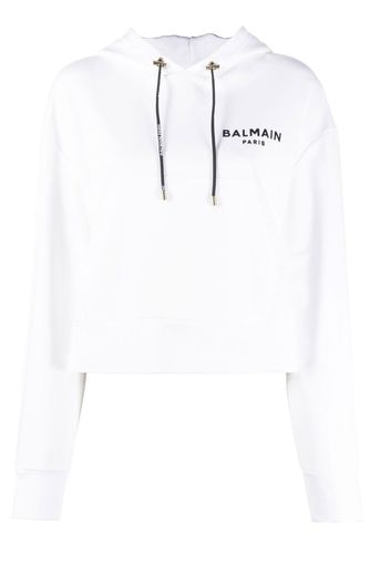 Balmain logo print drawstring hoodie - White