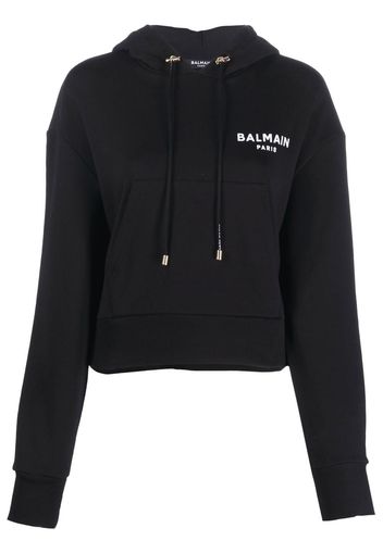 Balmain logo print drawstring hoodie - Black