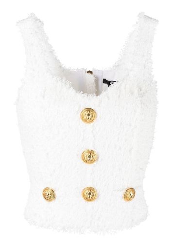 Balmain textured tweed sleeveless top - White