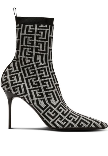 Balmain monogram knit ankle boots - Black