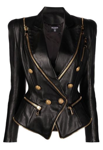 Balmain double-breasted polished-finish jacket - Black