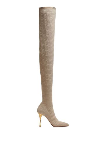 Balmain 95mm monogram-knit over-the-knee boots - Neutrals