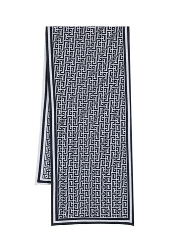 Balmain monogram-pattern wool scarf - Black