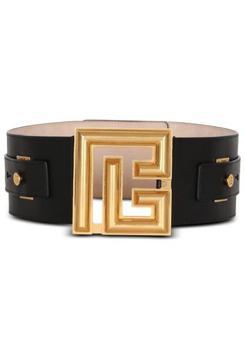 Balmain logo-plaque leather belt - 0PA