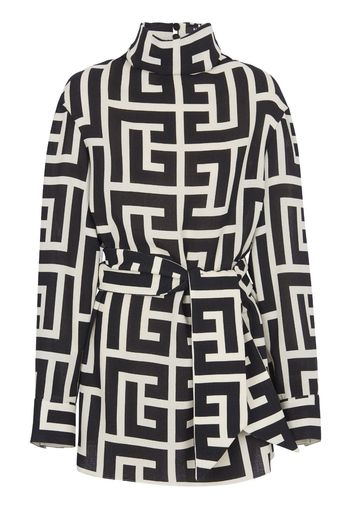 Balmain monogram-pattern belted blouse - Black