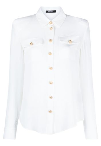 Balmain padded shoulders silk blouse - White