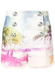 printed denim shorts