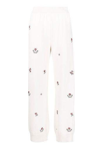 Barrie floral-embroidered cashmere trousers - White